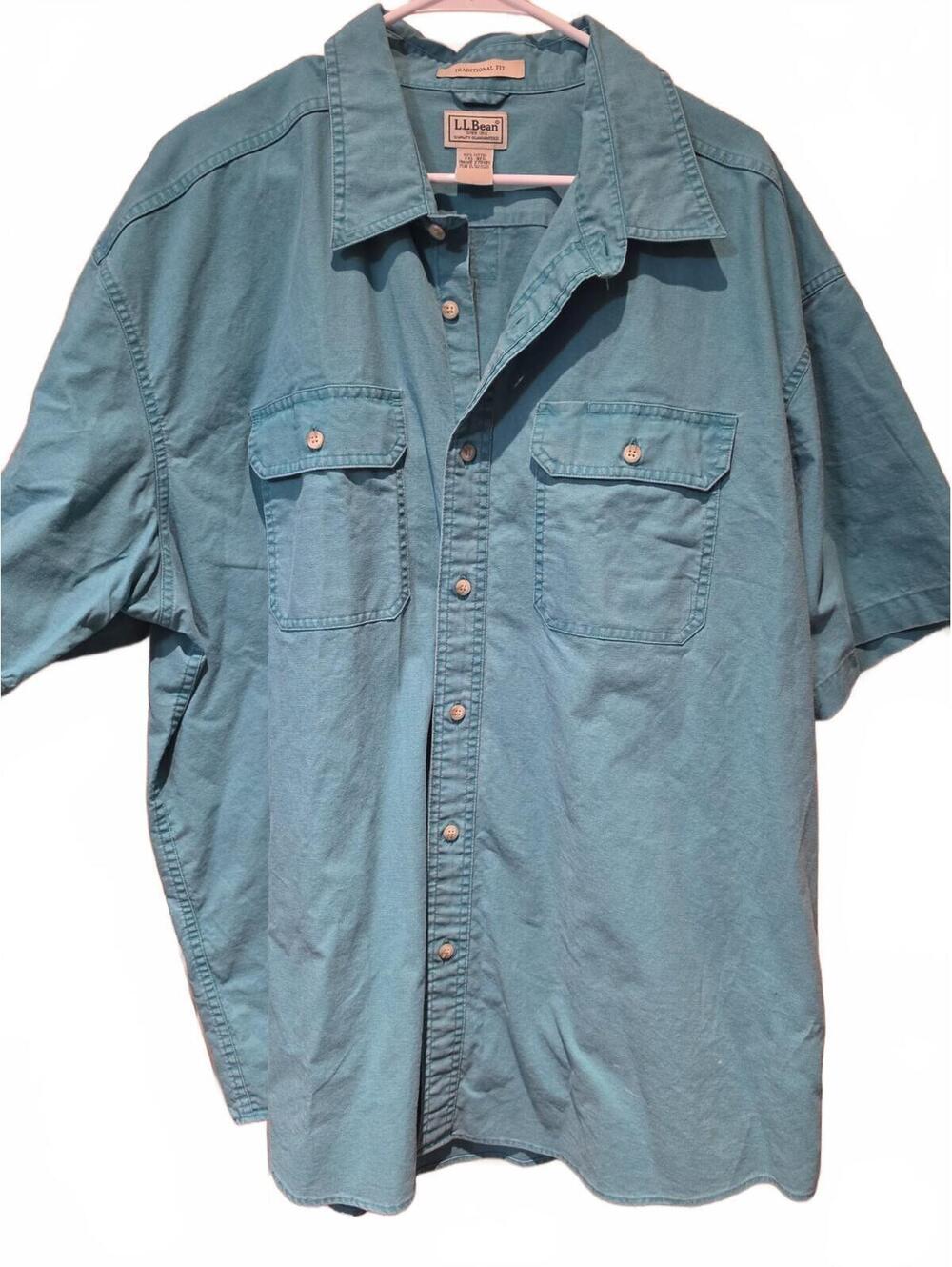 L.L. Bean Mens 2X Faded Sunwashed Turquoise Canvas Traditional Fit Button Up S/S
